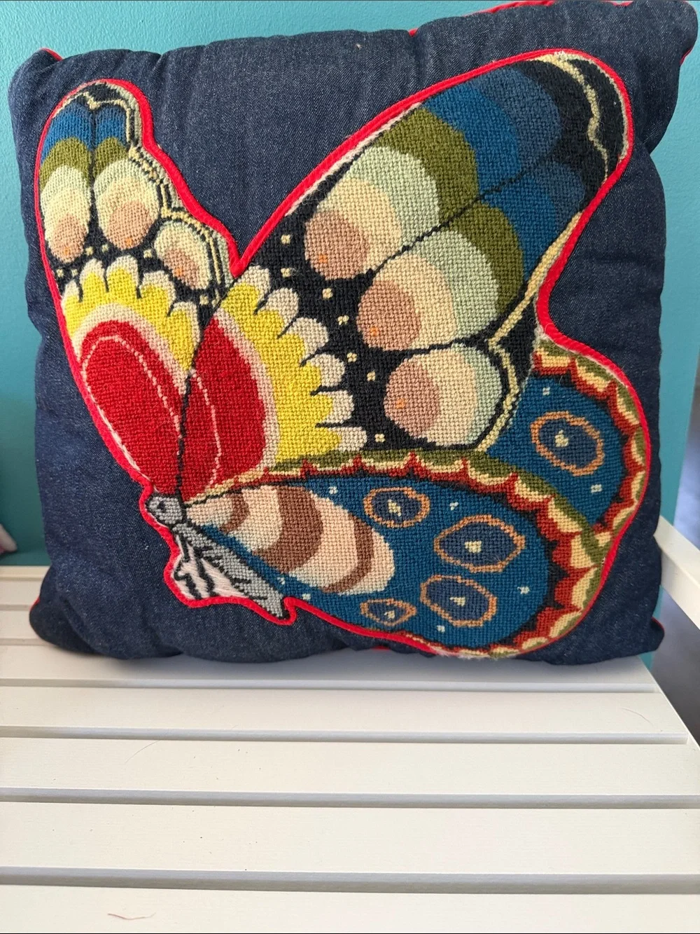 Vintage crochet butterfly pillow